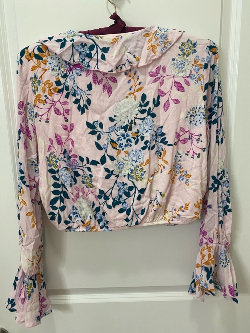 Altar'd State Light Pink Floral Wrap Top with Ruffles - Picture 3 of 4